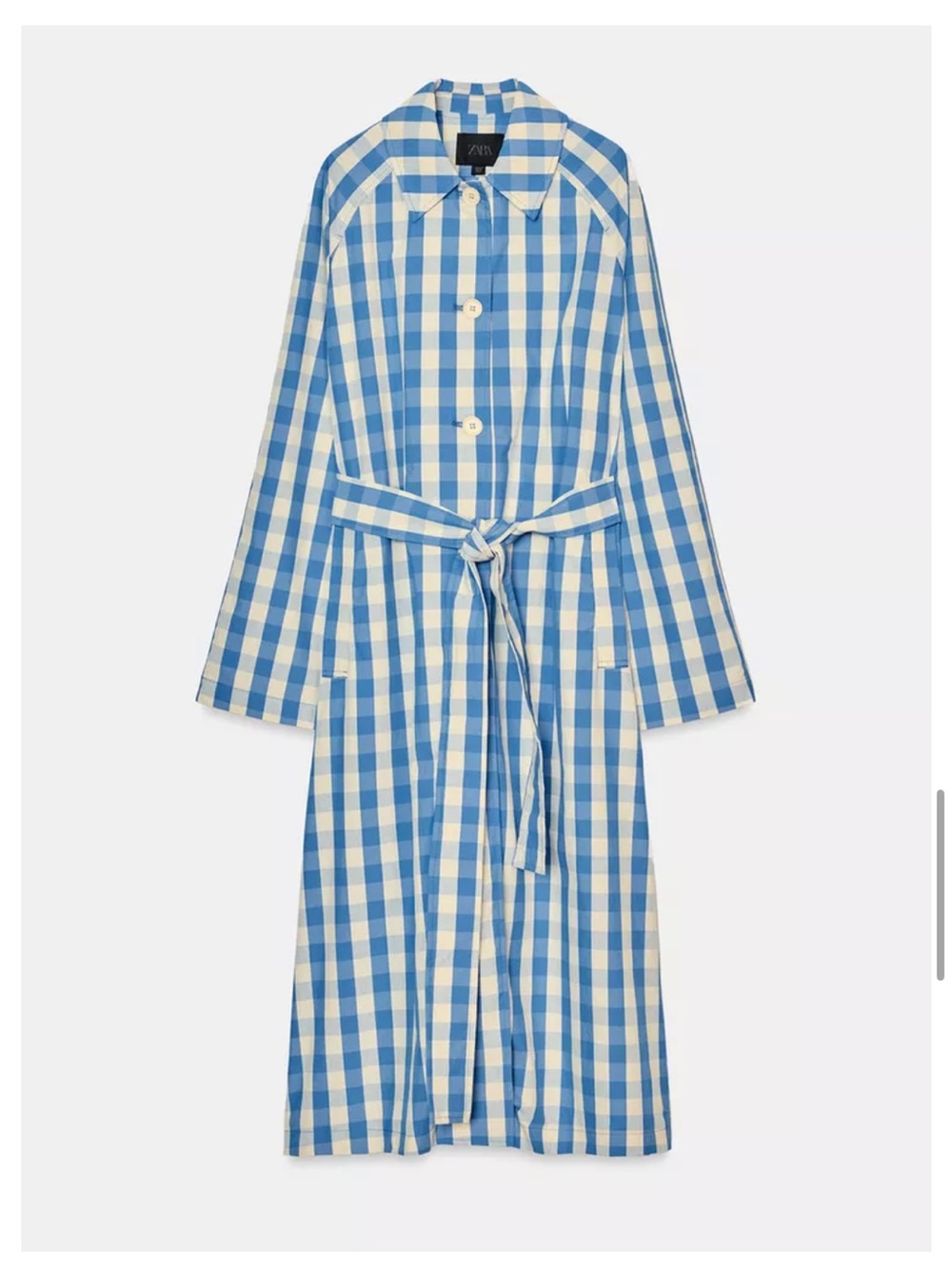 Zara Blue & White Gingham Tie-Waist Trench